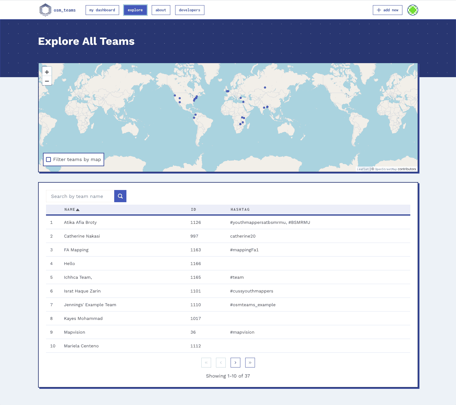 OSM Teams explore all teams page OSM Teams explore all teams page