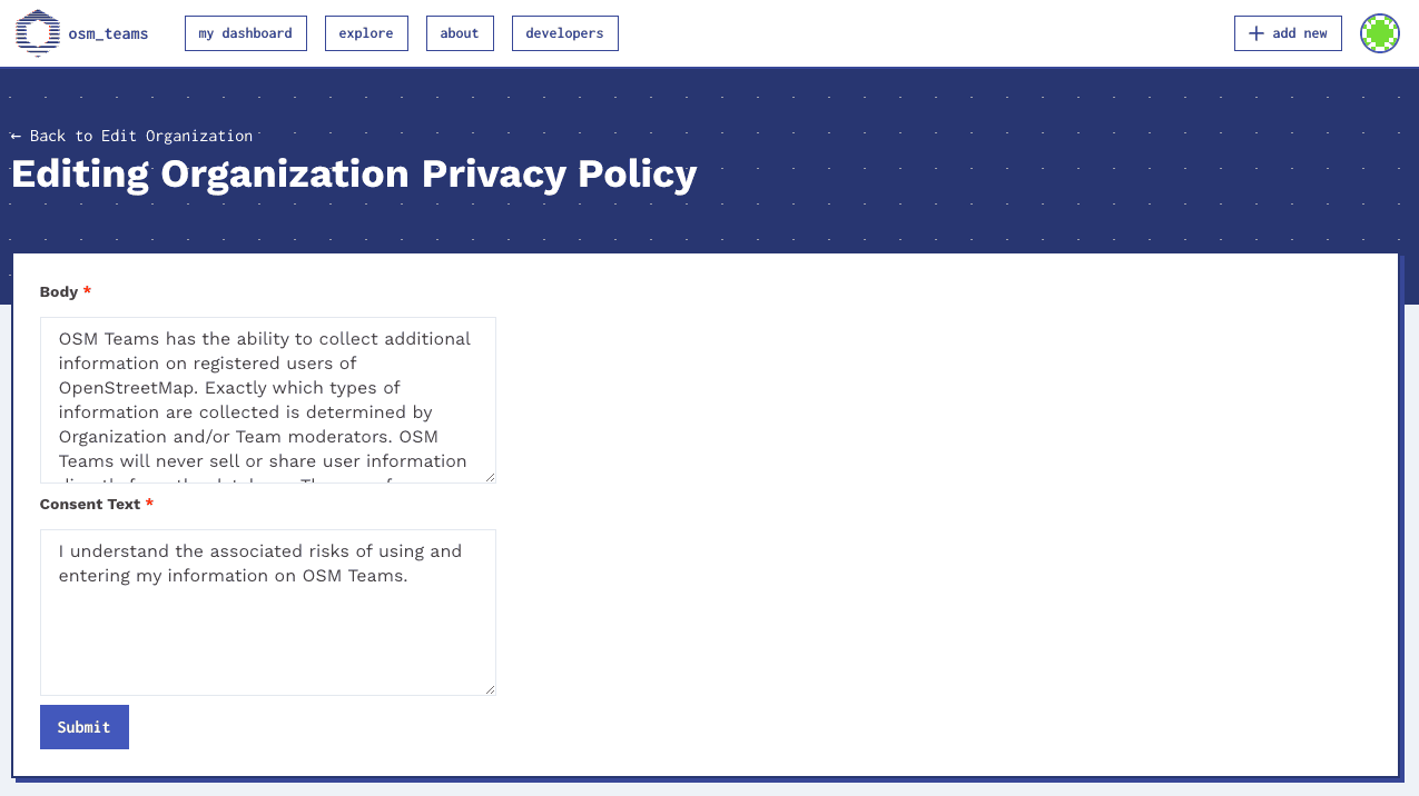 Edit organization privacy policy Edit organization privacy policy